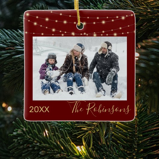 マルーン |金ゴールド |フォトクリスマスツリー セラミックオーナメント