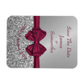 マルーンSatin Bow & Silver – 日付を保存 マグネット (横)