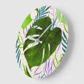 マレアモンステラトロピカルハワイアンウォーターカラーグリーン ラージ壁時計 (傾斜)