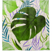 マレアモンステラ熱帯ハワイアンウォーターカラーグリーン シャワーカーテン (正面)