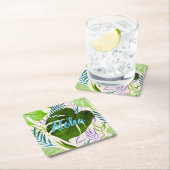 マレアモンステラ熱帯ハワイアンウォーターカラーグリーン スクエアペーパーコースター (インサイチュ)