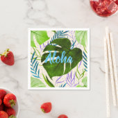 マレアモンステラ熱帯ハワイアンウォーターカラーグリーン スタンダードカクテルナプキン (インサイチュ)