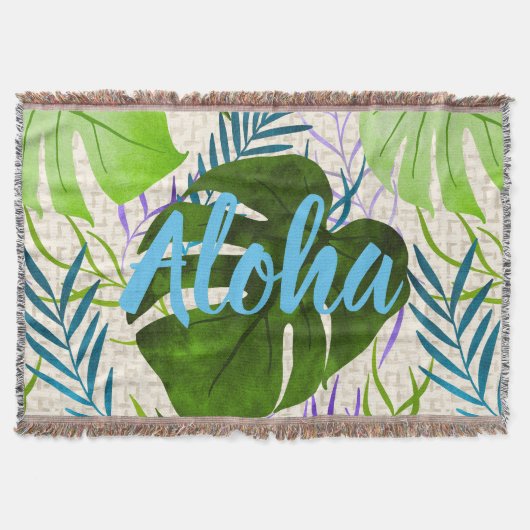 マレアモンステラ熱帯ハワイアンウォーターカラーグリーン スローブランケット (正面)