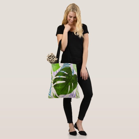 マレアモンステラ熱帯ハワイアンウォーターカラーグリーン トートバッグ (モデル)