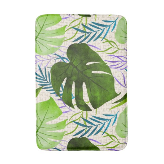 マレアモンステラ熱帯ハワイアンウォーターカラーグリーン バスマット (正面縦)