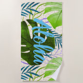 マレアモンステラ熱帯ハワイアンウォーターカラーグリーン ビーチタオル (正面)