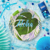 マレアモンステラ熱帯ハワイアンウォーターカラーグリーン ペーパープレート (パーティー)