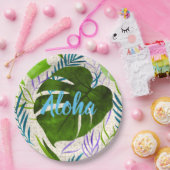 マレアモンステラ熱帯ハワイアンウォーターカラーグリーン ペーパープレート (パーティー)
