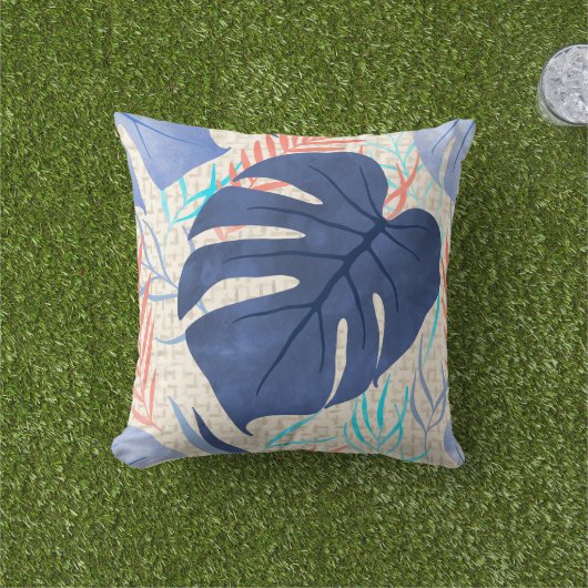 マレアモンステラ熱帯ハワイアン水カラー – 青 アウトドアクッション (芝生)
