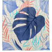 マレアモンステラ熱帯ハワイアン水カラー – 青 シャワーカーテン (正面)