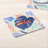 マレアモンステラ熱帯ハワイアン水カラー – 青 スクエアペーパーコースター (アングル)