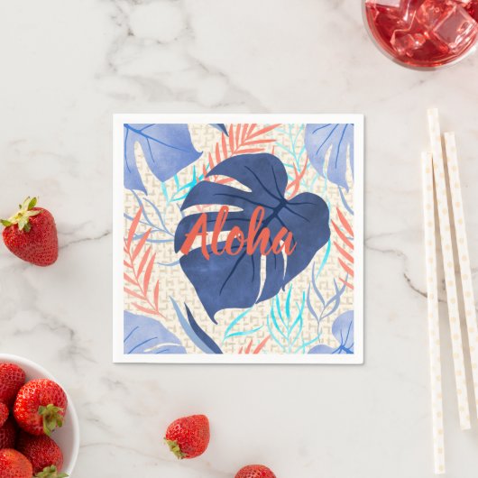 マレアモンステラ熱帯ハワイアン水カラー – 青 スタンダードカクテルナプキン (インサイチュ)