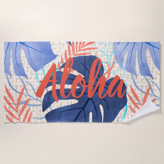 マレアモンステラ熱帯ハワイアン水カラー – 青 ビーチタオル (正面)
