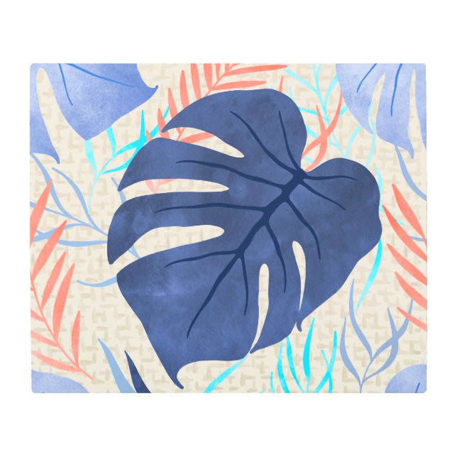 マレアモンステラ熱帯ハワイアン水カラー – 青 メタルプリント (正面)