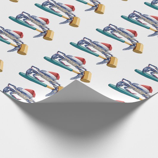 マレット付きサンタカニのクリスマスラッピング紙 ラッピングペーパー (角)