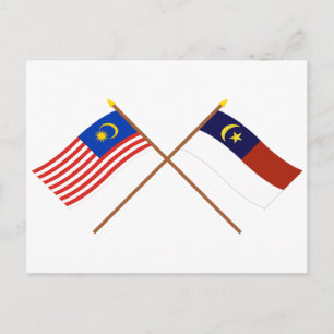 マレーシアとマラッカ(マラッカ)の国旗を交差 ポストカード