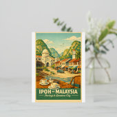 マレーシアのイポー市 レトロな旅 箔シーズンポストカード (立ち正面)