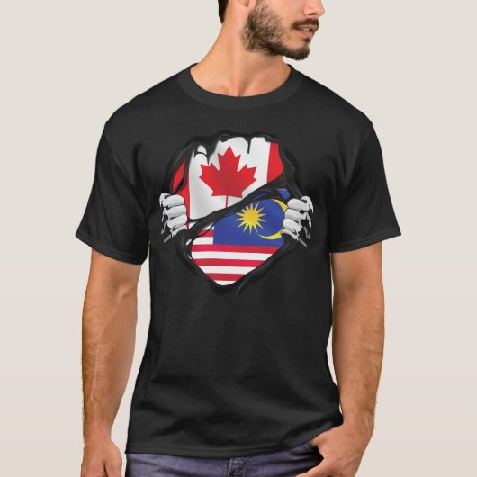 マレーシアのカナダ人手裂ルーツ国旗 Tシャツ (正面)