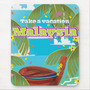 マレーシアのカートゥーン旅行ポスターアート マウスパッド