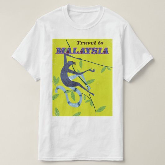 マレーシアのビンテージスタイルの旅行ポスター Tシャツ (デザイン正面)