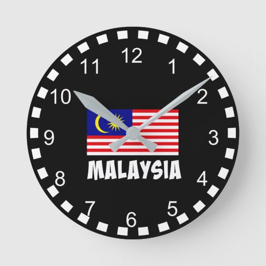 マレーシアの国旗 ラウンド壁時計 (正面)