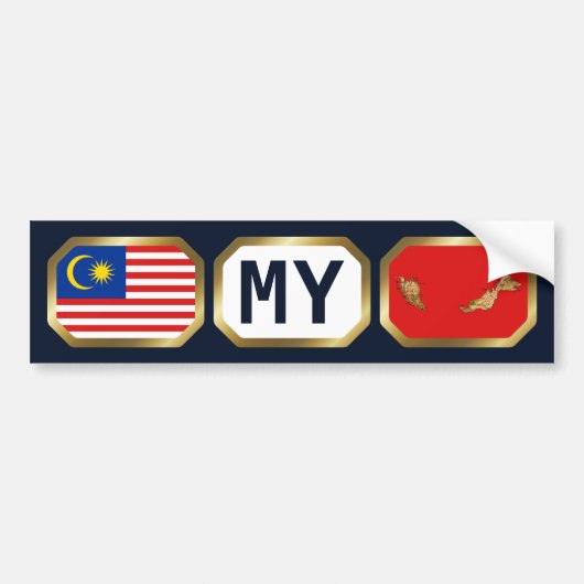 マレーシアの国旗・地図・国コードのステッカー バンパーステッカー (正面)
