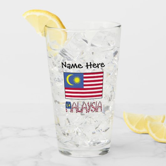 マレーシアの国旗 黒 パーソナライズ タンブラーグラス (アイス正面)