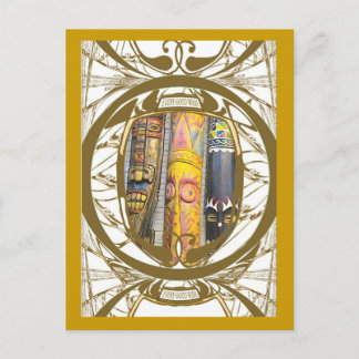 マレーシアの彫りマスク ポストカード