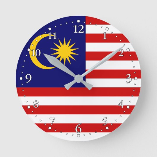 マレーシアの旗 ラウンド壁時計 (正面)
