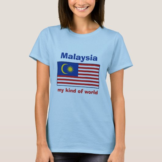 マレーシアの旗+地図+テキストTシャツ Tシャツ (正面)