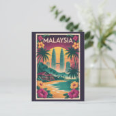 マレーシアの風景イラスト旅行アートヴィンテージ ポストカード (スタンド正面)
