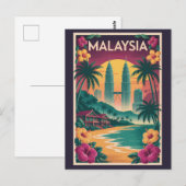 マレーシアの風景イラスト旅行アートヴィンテージ ポストカード (正面/裏面)