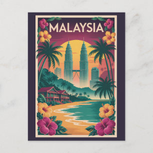 マレーシアの風景イラスト旅行アートヴィンテージ ポストカード