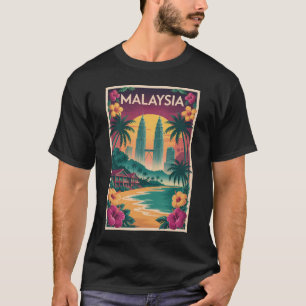 マレーシアの風景イラスト 旅行アート ビンテージ Tシャツ