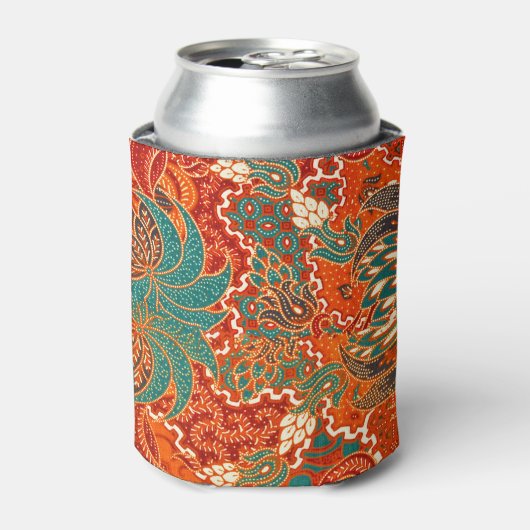 マレーシアろうけつ染め:美しいアートパターン。 缶クーラー (缶正面)