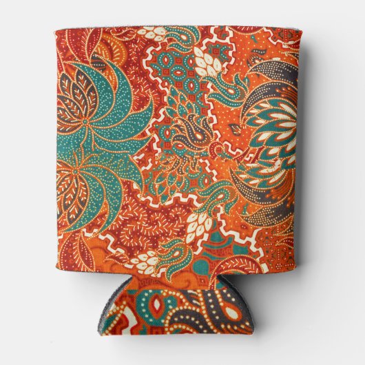 マレーシアろうけつ染め：美しいアートパターン。 缶クーラー (正面)