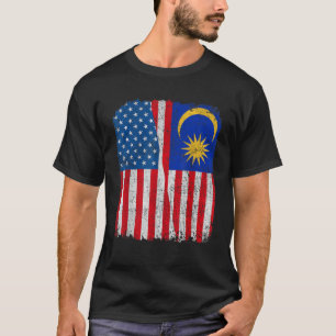 マレーシアアメリカ国旗Half USAマレーシアRoot Pro Tシャツ