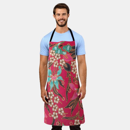 マレーシアインドネシアろうけつ染めアートパターン エプロン (着用した状態)