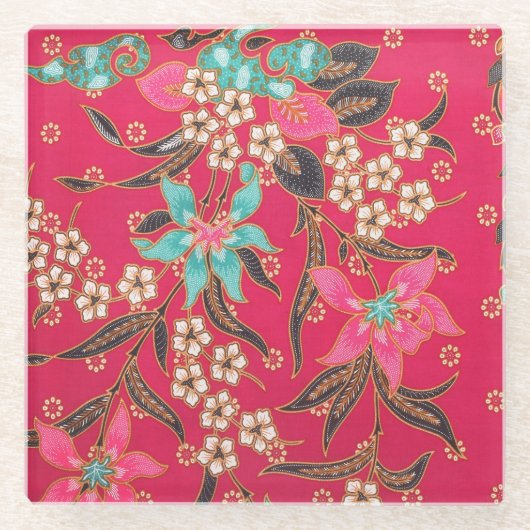 マレーシアインドネシアろうけつ染めアートパターン ガラスコースター (正面)