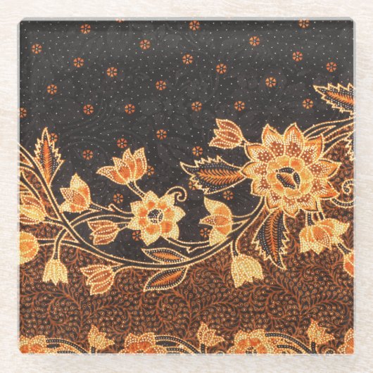 マレーシアインドネシアろうけつ染めアート美しい ガラスコースター (正面)