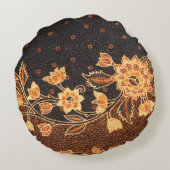 マレーシアインドネシアろうけつ染めアート美しい ラウンドクッション (裏面)