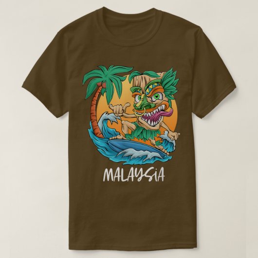 マレーシアパームツリーサーフィンビーチバケーションティキマン Tシャツ (デザイン正面)