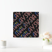 マレーシアフラッグカラーズタイポグラフィ東南アジア スクエア壁時計 (ホーム)