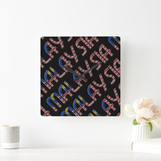 マレーシアフラッグカラーズタイポグラフィ東南アジア スクエア壁時計 (ホーム)