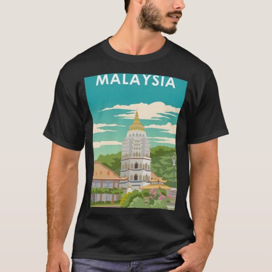 マレーシアヴィンテージミニマルレトロ旅行ポスター Tシャツ (正面)
