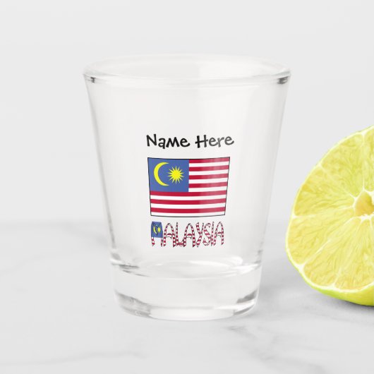 マレーシア国旗と名前入りのショットグラス ショットグラス (正面)