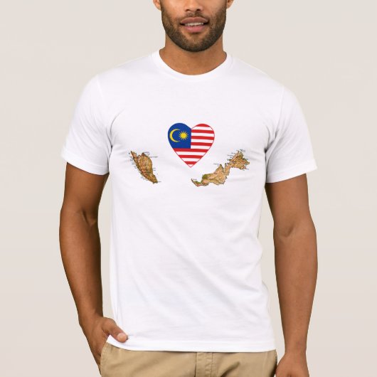 マレーシア国旗のハートと地図Tシャツ Tシャツ (正面)
