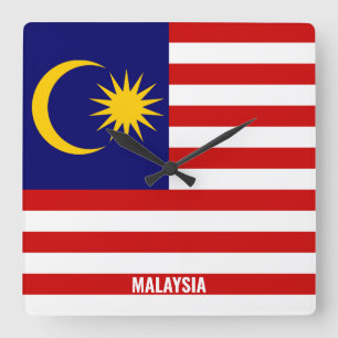 マレーシア国旗の輝く愛国心 スクエア壁時計