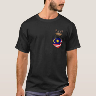 マレーシア国旗の黒・チワワ犬のポケット Tシャツ