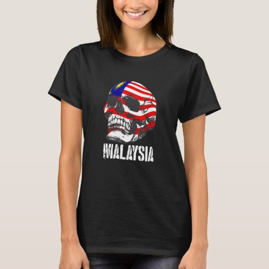マレーシア国旗スカルマレーシアプライド愛国心 Tシャツ (正面)